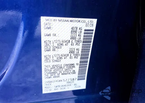 2019 Nissan Titan Xd Sl from USA, damaged, VIN 1N6BA1F45KN527587